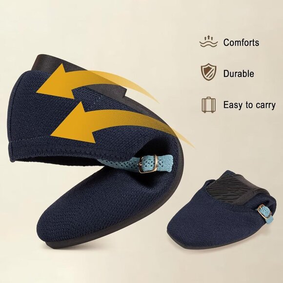 Frank Mully Mary Jane Women Blue Mesh Slip on Square-Toe Ankle Strap Flat Shoes - Picture 3 of 7